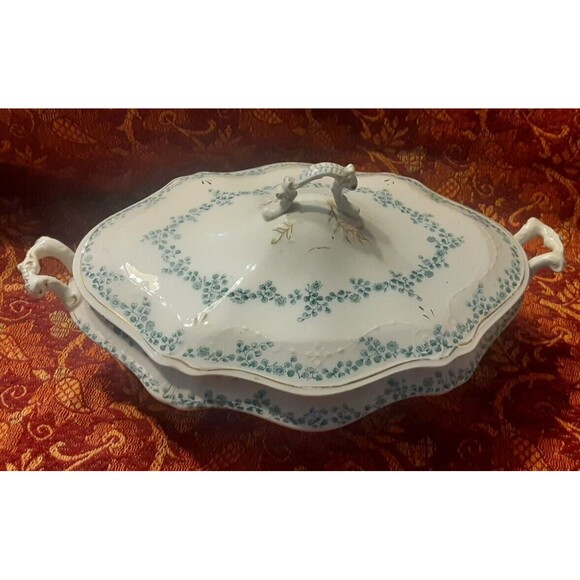 Antique Lidded Oval Tureen WH Grindley & Co Flow Blue Aldine Pattern